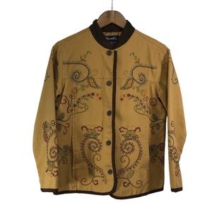 Denim & Co. Paisley Embroidered Tan Cotton Pocket Button Coat Size XS